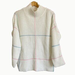 UNIF Y2K Women’s Medium Ivory Striped Sweater Mock Neck Oversized Minismalist
